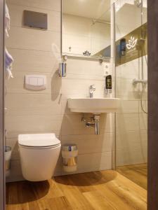 Hotel Sleep & Dream Nähe Europa Park und Rulantica في رينغشيم: حمام مع مرحاض ومغسلة