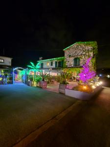 a building with christmas lights in the night at Auberge les Aromes in Grasse