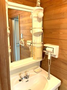 a bathroom with a sink and a mirror at MARUTA 和歌山すさみ in Susami