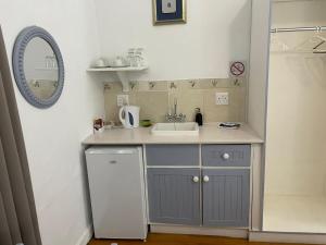 a small kitchen with a sink and a shower at Green Olive Guesthouse in Robertson
