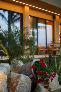 a garden with rocks and flowers in a building at Regina Palm Resort in Orikum