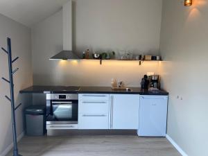 eine Küche mit Spüle und Herd in der Unterkunft Vakantie appartementen Sylsicht in Sexbierum