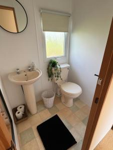 baño con lavabo y aseo y ventana en Coed Bach, Nr Rhosneigr, Anglesey (Pet Friendly) en Rhosneigr