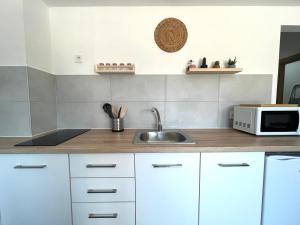 Kuchyň nebo kuchyňský kout v ubytování Sithonian suites