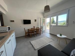 Kuchyň nebo kuchyňský kout v ubytování Sithonian suites
