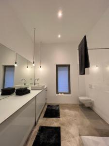 un bagno bianco con lavandino e WC di Historisches Designer Loft a Essen