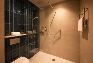 a bathroom with a glass shower with a toilet at Waterford Viking Hotel in Waterford +40 photos