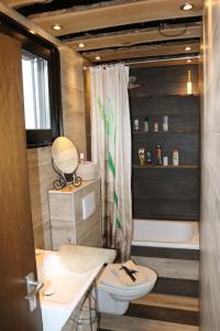 a bathroom with a sink and a toilet and a tub at Schönes Loft 2 Personen 1-Raum 60qm in Meschede