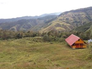 UrraoにあるA ver Aves, mágico lugar.の山を背景にした畑の納屋