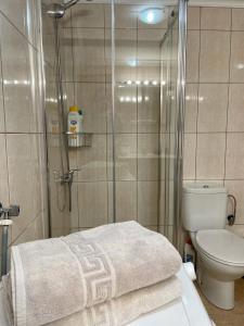 y baño con ducha y aseo. en BKD1 - Apartamento entero a 50 metros PLAYA DE LAS CANTERAS, en Las Palmas de Gran Canaria