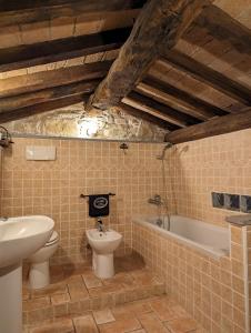 a bathroom with a toilet and a sink and a bath tub at Mulino del Lentino in Nibbiano
