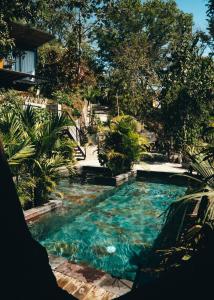 a swimming pool with blue water in a yard at Costeño River Minca in Minca +96 photos
