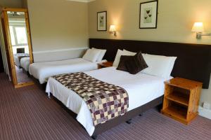 ein Hotelzimmer mit 2 Betten und einem Spiegel in der Unterkunft Inn On The Lake in Gravesend