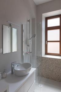 un bagno bianco con lavandino e doccia di Apartment Nikola 4* a Zagabria