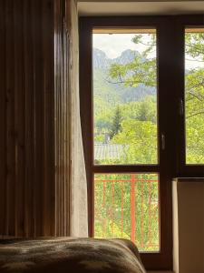 une fenêtre de chambre avec vue sur une montagne dans l'établissement Pokoje Regle 30, à Zakopane