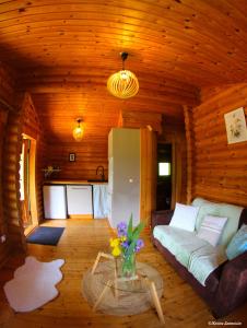 阿戈斯维达洛斯Camping écovillage Soleil du Pibeste的带沙发和桌子的客厅