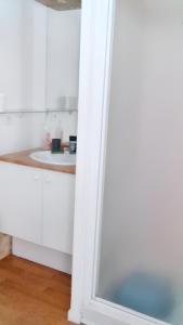 a bathroom with a sink and a mirror at Appartement d'une chambre avec jardin clos et wifi a Carentan les Marais in Carentan