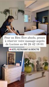 kolaż trzech zdjęć pokoju w obiekcie Au Bien Etre piscine w mieście Villecroze