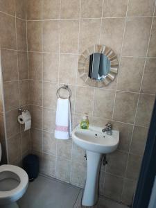 a bathroom with a sink and a mirror and a toilet at Kyalami Boulevard Estate, Kyalami Hills ext 10 Robin Road Midrand in Midrand