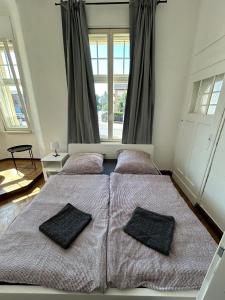 a bedroom with two beds with pillows on them at Villa Rathenow in Rathenow