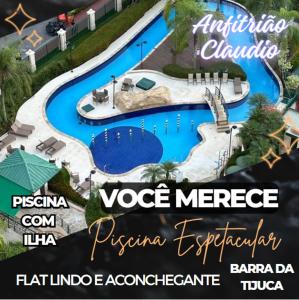 a flyer for a pool at a resort at Flat com Vista Panorâmica na Barra da Tijuca in Rio de Janeiro