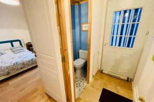 ein Bad mit WC und ein Bett in einem Zimmer in der Unterkunft Charming House Ideally Located With Furnished Terrace 3 Bedrooms & Parking in Le Bouscat
