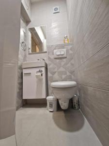 La petite salle de bains est pourvue de toilettes et d'un miroir. dans l'établissement Visit Drežnica, à Mostar
