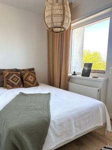 1 dormitorio con cama y ventana en Liiva Paasukese Apartment en Liiva