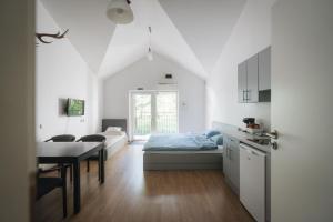 Nemirseta في بالانغا: غرفة معيشة مع سرير وغرفة طعام