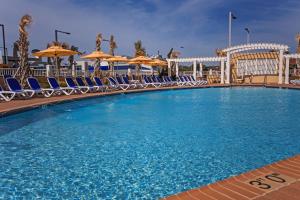 ein großer Pool mit Stühlen und Sonnenschirmen in der Unterkunft SpringHill Suites by Marriott Virginia Beach Oceanfront in Virginia Beach