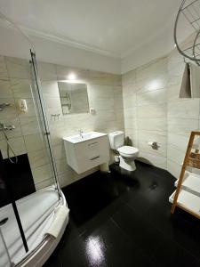 a bathroom with a toilet and a sink and a shower at Gościniec Rospuda 2 in Augustów +49 photos