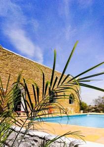 a brick building with a swimming pool in front of it at Villa chez NADA in Essaouira