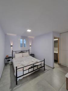 Un dormitorio con una cama grande en una habitación. en Aeolus Apartment I, en Galaxidhion