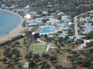 an aerial view of a resort next to the beach at Elies Resorts in Vathi