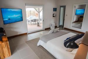 um quarto com uma cama e uma televisão na parede em Luxury Beachfront Villa at Punta Flamenco, Culebra, Puerto Rico em Culebra