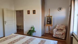 1 dormitorio con 1 cama y 1 silla en Mona Lisa Apartment, en Bratislava