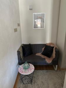 una sala de estar con un sofá y una mesa en Apartment Rosalie im Südburgenland - Kirchfidisch, Hauptstraße 10, en Stössing