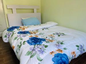 - un lit avec une couette à fleurs dans l'établissement Anelie Appartment, à Gisa