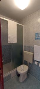 La salle de bains est pourvue d'une douche et de toilettes. dans l'établissement Apartments Baldo, à Slano