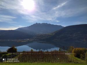 a view of a lake with a mountain in the background at AGRITUR SEDICI - Bed and Breakfast in Tenna 