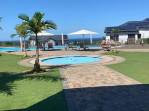 a swimming pool with a palm tree in a yard at Guthulele Living in Ballito
