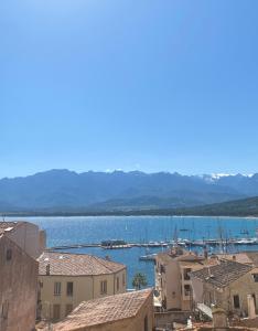 a view of a harbor with boats in the water at Grand Hôtel De Calvi in Calvi