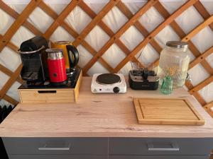 a kitchen counter with a counter top with a blender at Flower Power in Anna Paulowna