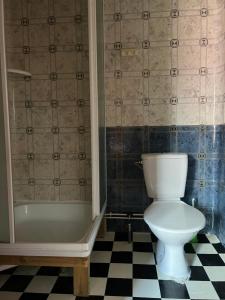 a bathroom with a toilet and a bath tub at Janune Kägu in Koeru