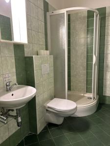 a bathroom with a toilet and a sink at Pension Fontana in Poděbrady