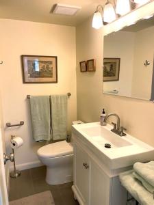 a bathroom with a sink and a toilet and a mirror at Outstanding Oceanfront Oasis Directly on Beach #8 in Marathon