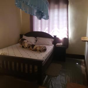 Cama pequeña en habitación con ventana en Safari Junction Backpackers hostel, en Iringa
