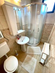 a bathroom with a shower and a toilet and a sink at Apartments Marina in Budva