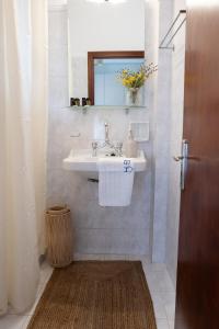 a bathroom with a sink and a mirror at Blue House Apartments in Vasilikos