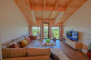 a living room with a couch and a tv at Shena The Farm Boutique in Mesopotam